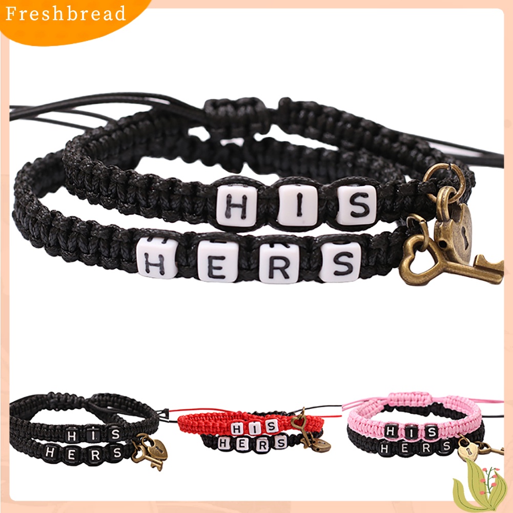 &lt; Freshbread &gt; 2Pcs/Set HIS HERS Letter Lock Key Charm Handmade Anyaman Couple Gelang Bangle