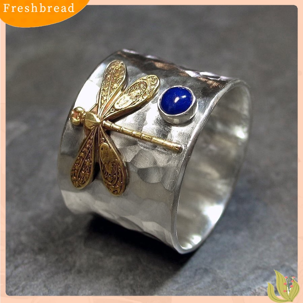 &lt; Freshbread &gt; Wanita Cincin Capung Biru Permata Imitasi Vintage Electroplating Animal Finger Ring Untuk Pernikahan