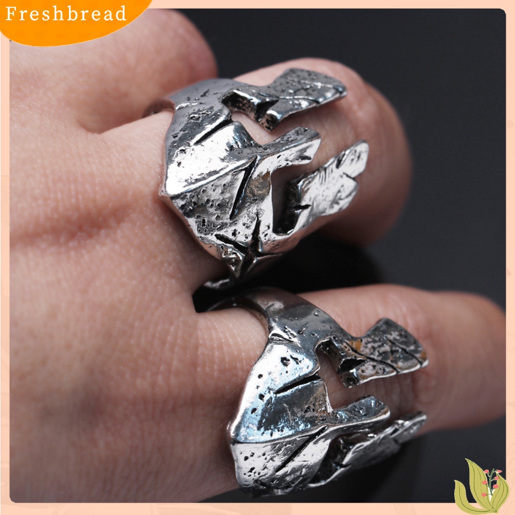 &lt; Freshbread &gt; 2Pcs Vintage Pria Helm Spartan Hero Penutup Wajah Cincin Jari Terbuka Perhiasan Pesta