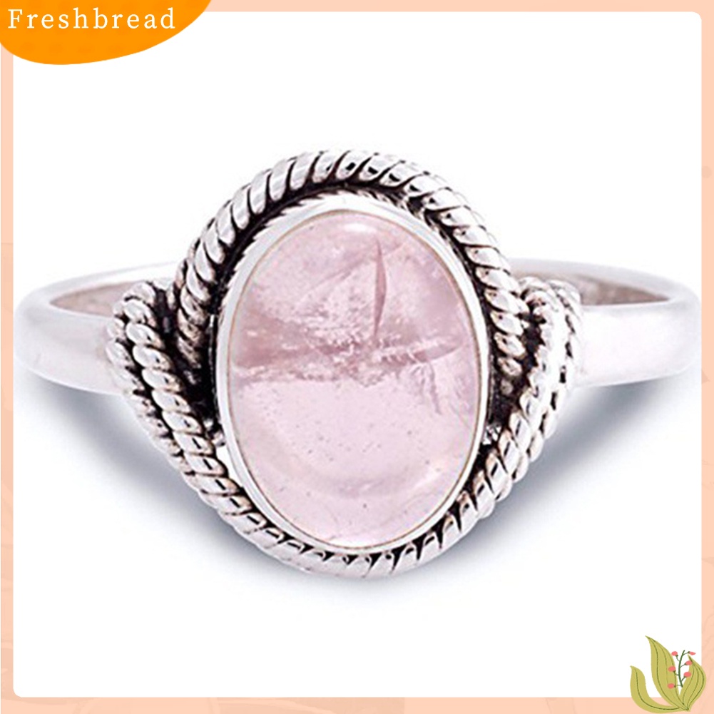 &lt; Freshbread &gt; Wanita Vintage Oval Artificial Rose Quartz Cincin Kawin Pertunangan Jari Perhiasan