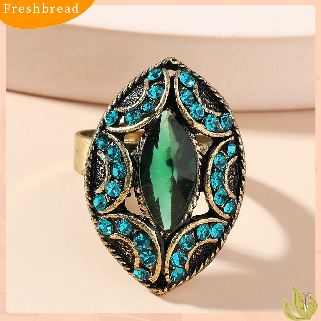 &lt; Freshbread &gt; Opening Adjustable Women Ring Alloy Oval Berlian Imitasi Berlebihan Cincin Perhiasan Aksesori