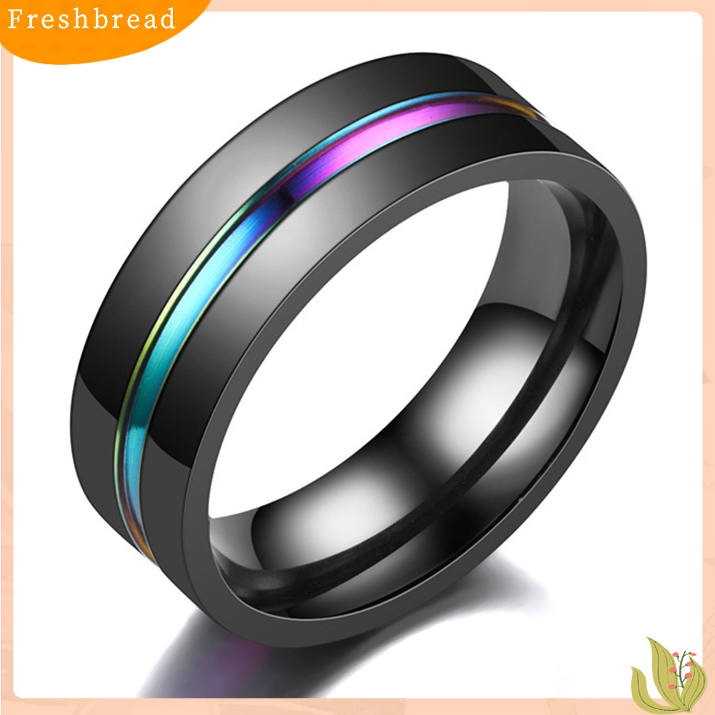 &lt; Freshbread &gt; Fashion Unisex Dua Warna Tipis Multicolor Line-Inside Band Finger Ring Jewelry