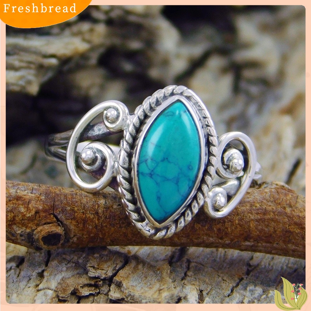 &lt; Freshbread &gt; Antik Marquise Cut Turquoise Finger Cincin Wanita Tibetan Ukir Perhiasan Hadiah