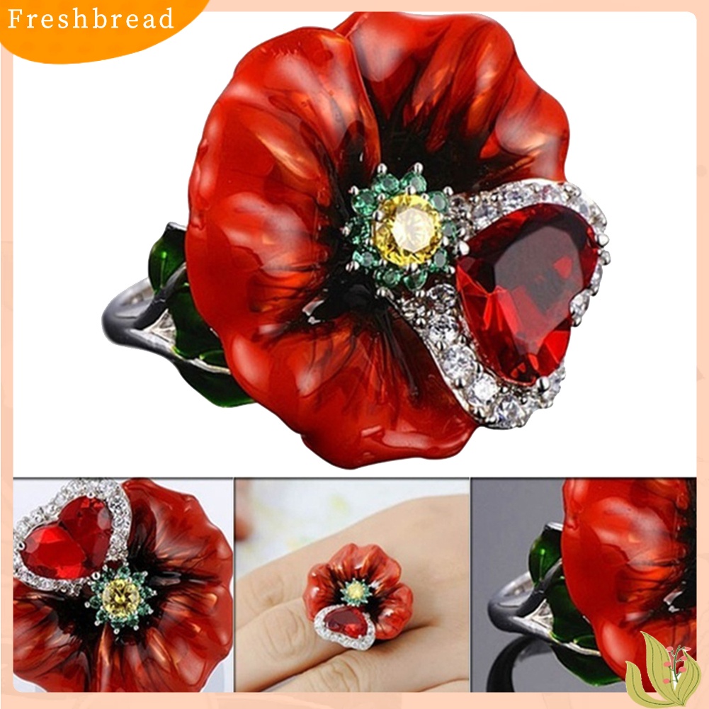 &lt; Freshbread &gt; Pesta Pernikahan Fashion Bunga Bentuk Hati Ruby Imitasi Jari Cincin Perhiasan Pengantin