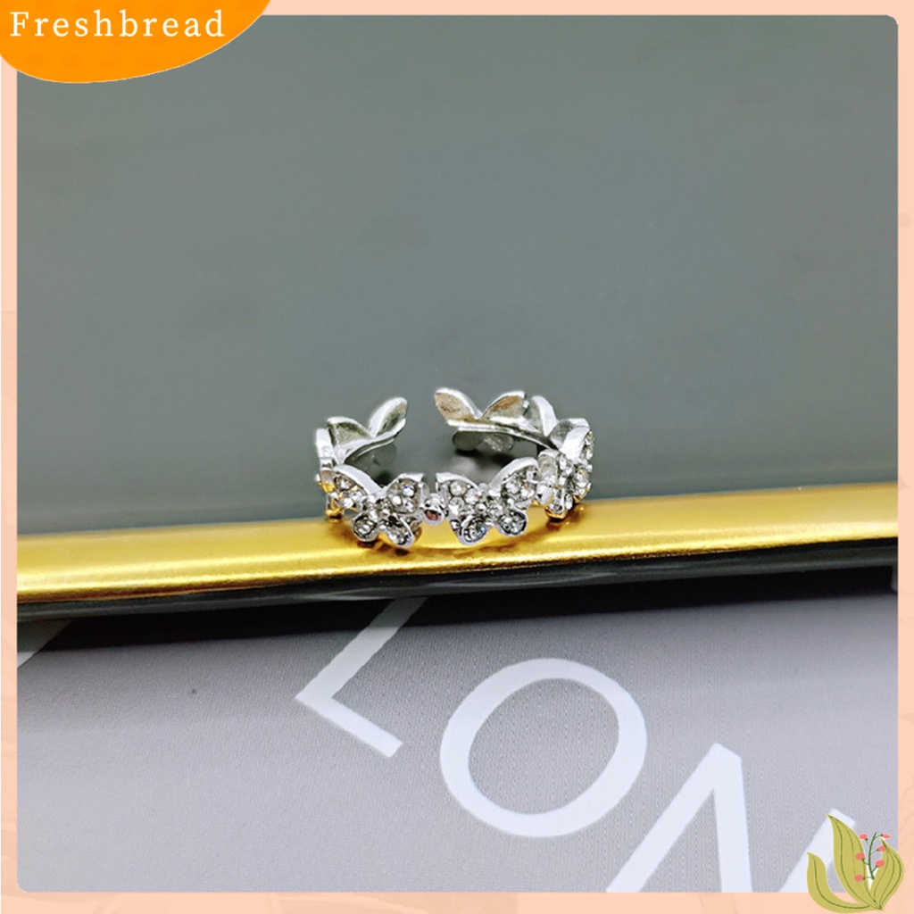 < Freshbread > Wanita Bentuk Kupu-Kupu Yang Dapat Disesuaikan Berlian Imitasi Bertatahkan Jari Terbuka Cincin Perhiasan Hadiah