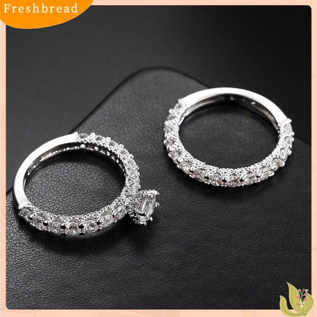 &lt; Freshbread &gt; 1pasang Cincin Wanita Full Berlian Imitasi Hias Tidak Luntur Ringan Simetris Pernikahan Circlet Untuk Ulang Tahun