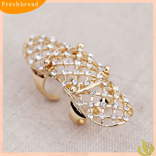 &lt; Freshbread &gt; Wanita Punk Berlian Imitasi Berongga Panjang Mesh Terbuka Knuckle Setengah Jari Perisai Cincin