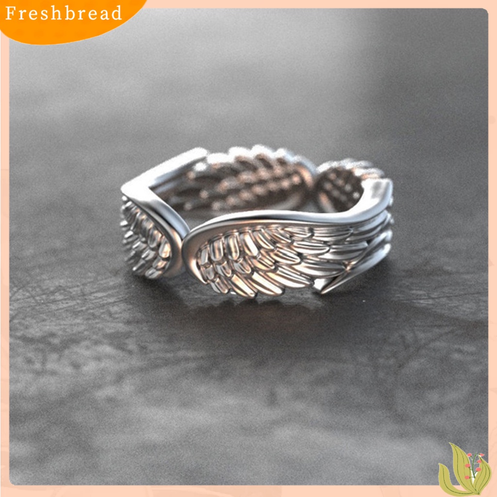 &lt; Freshbread &gt; Pria Cincin Warna Perak Retro Vintage Dipoles Punk Hadiah Hypoallergenic Sayap Malaikat Jari Cincin Fashion Perhiasan