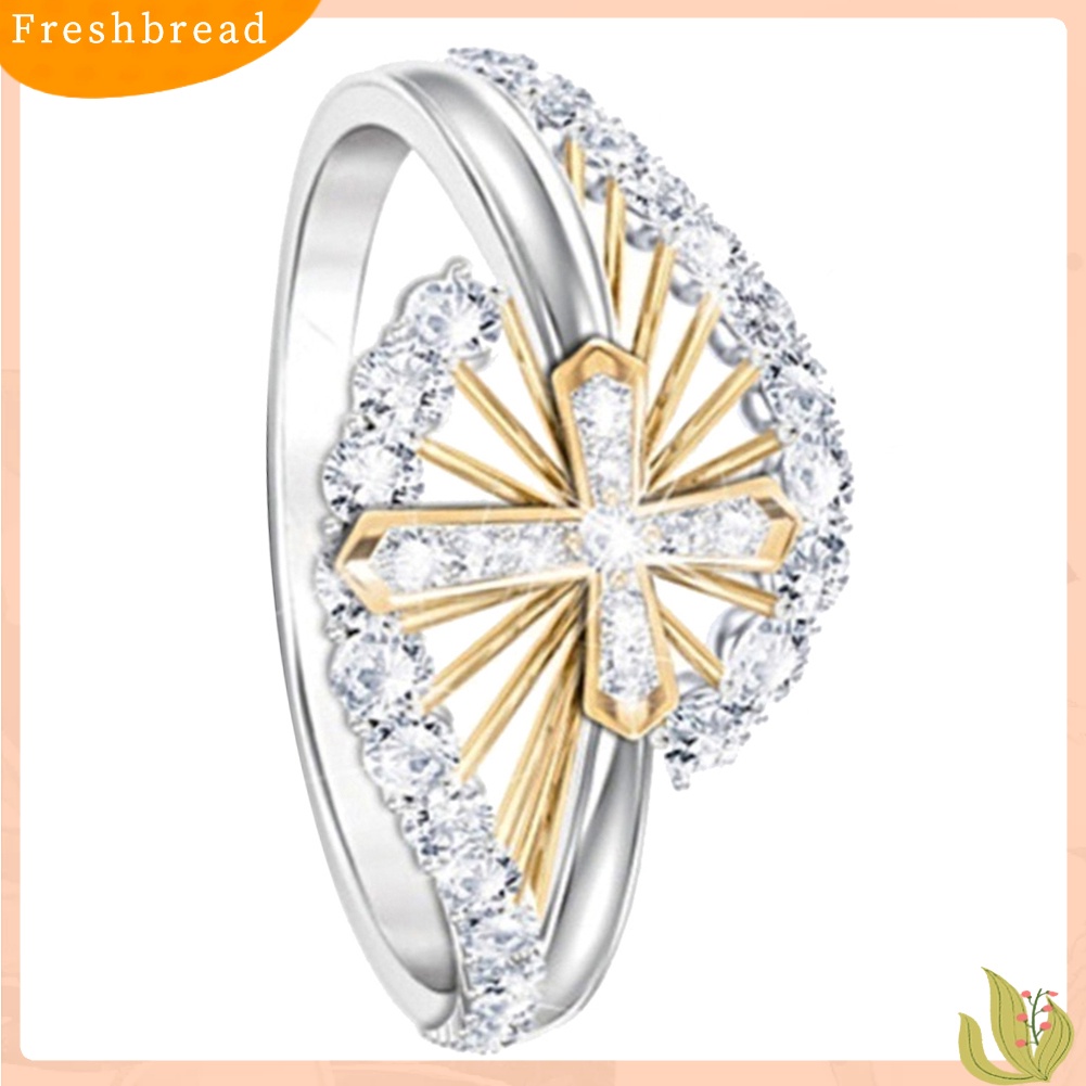 < Freshbread > Wanita Dual Tone Berlian Imitasi Bertatahkan Silang Jari Cincin Perhiasan Pertunangan Pernikahan
