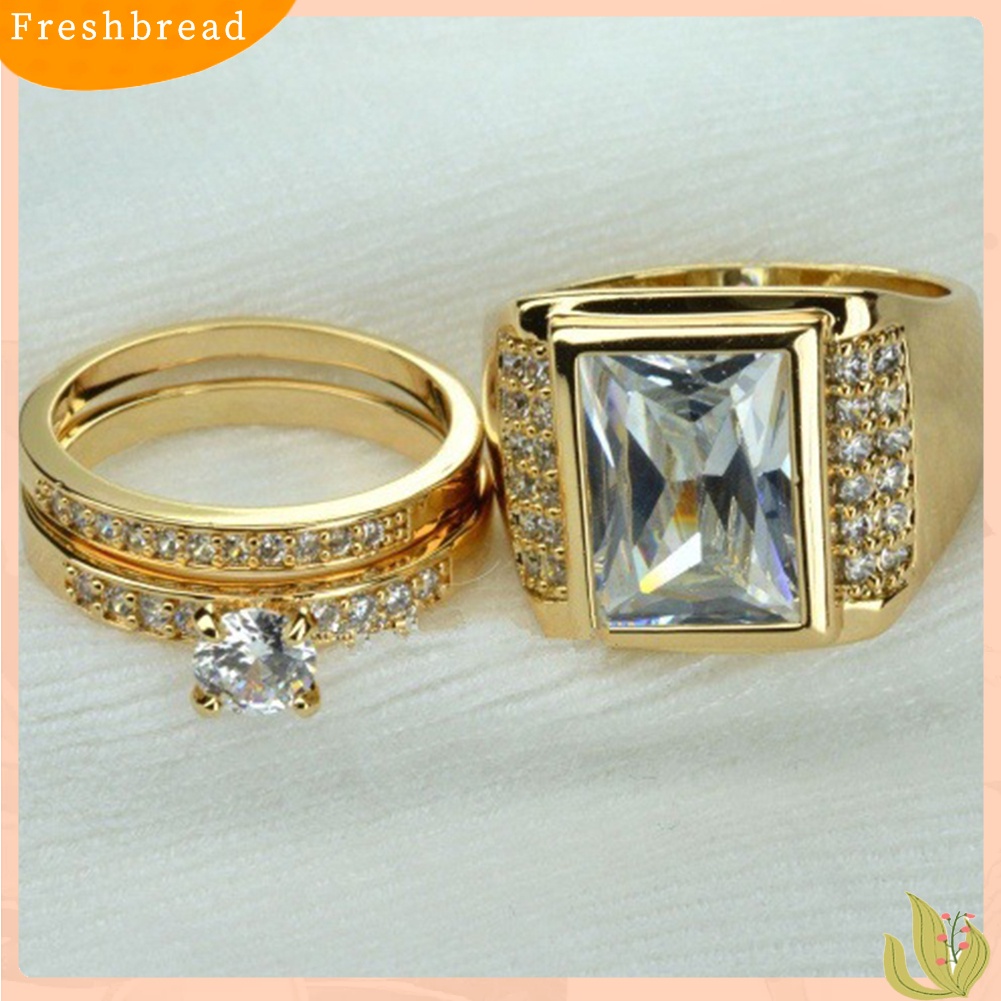 &lt; Freshbread &gt; Fashion Unisex Berlian Imitasi Jari Cincin Pasangan Pertunangan Band Pecinta Perhiasan