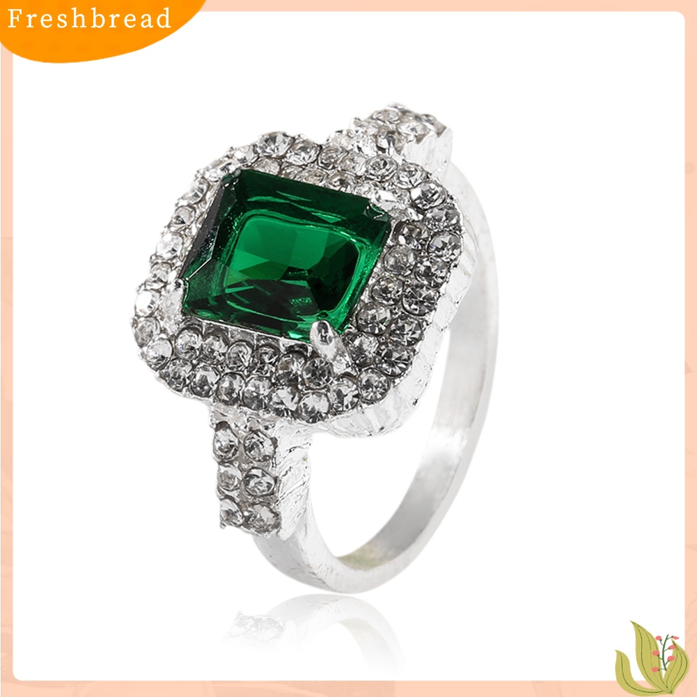 < Freshbread > Wanita Zirkon Hijau Perak Disepuh Cincin Fashion Pernikahan Bague Perhiasan Hadiah