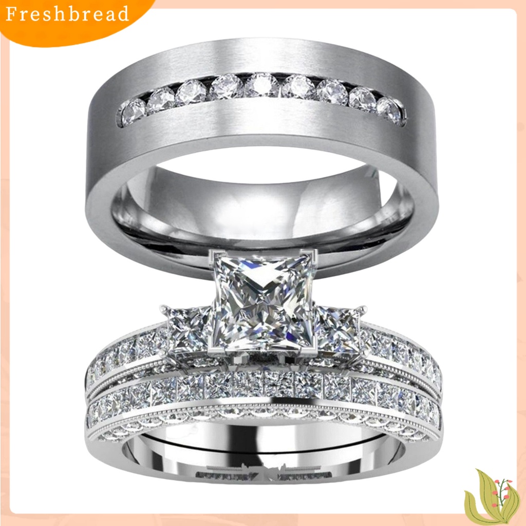 &lt; Freshbread &gt; 1/2Pcs Cincin Fashion Trendi Indah Halus Pengerjaan Halus Indah Hias Paduan Zirkon Berlian Imitasi Pasangan Cincin Perhiasan Aksesori