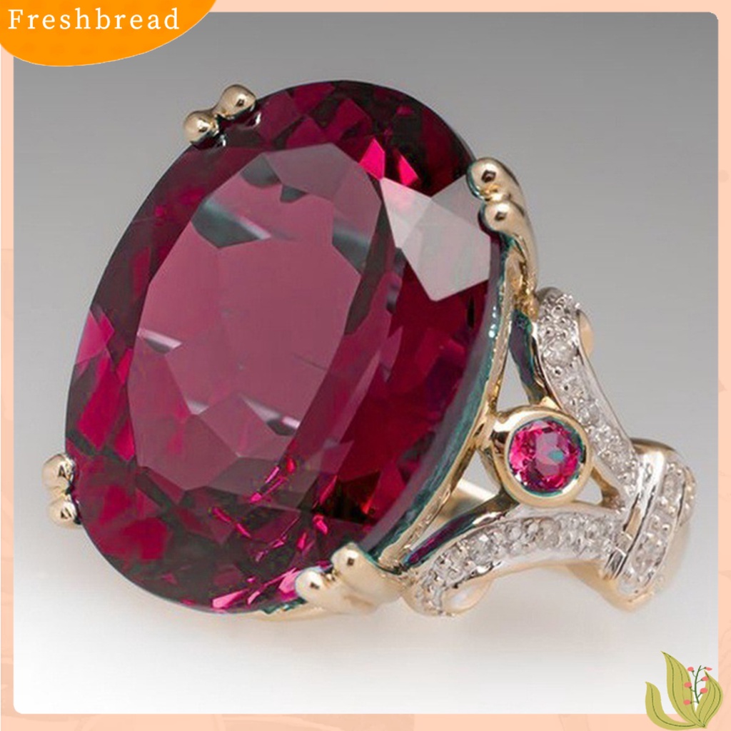 &lt; Freshbread &gt; Wanita Cincin Vintage Dua Warna Electroplating Geometris Mengkilap Terang Kilau Dekorasi Perhiasan Hadiah Telur Angsa Cubic Zirconia Pernikahan Pertunangan Cincin Untuk Anniversary