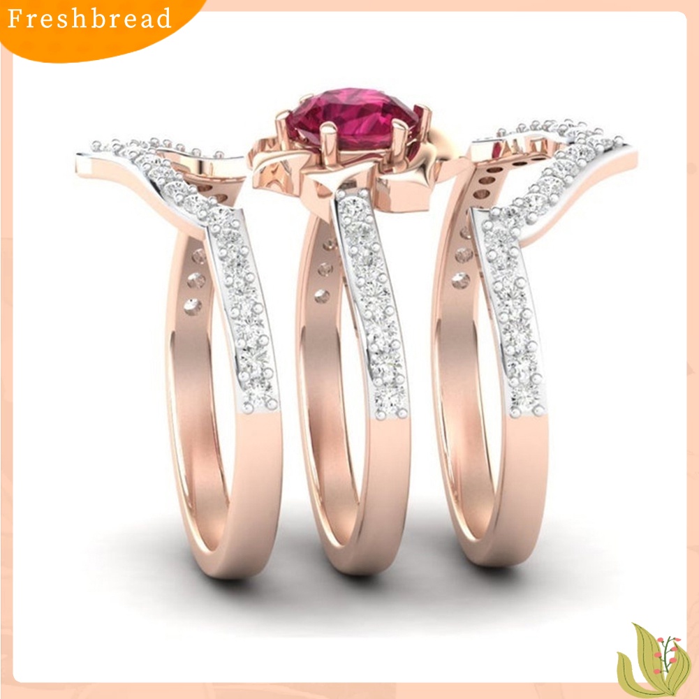 &lt; Freshbread &gt; 3Pcs Elegent Wanita Faux Ruby Berlian Imitasi Hias Jari Cincin Band Perhiasan Hadiah