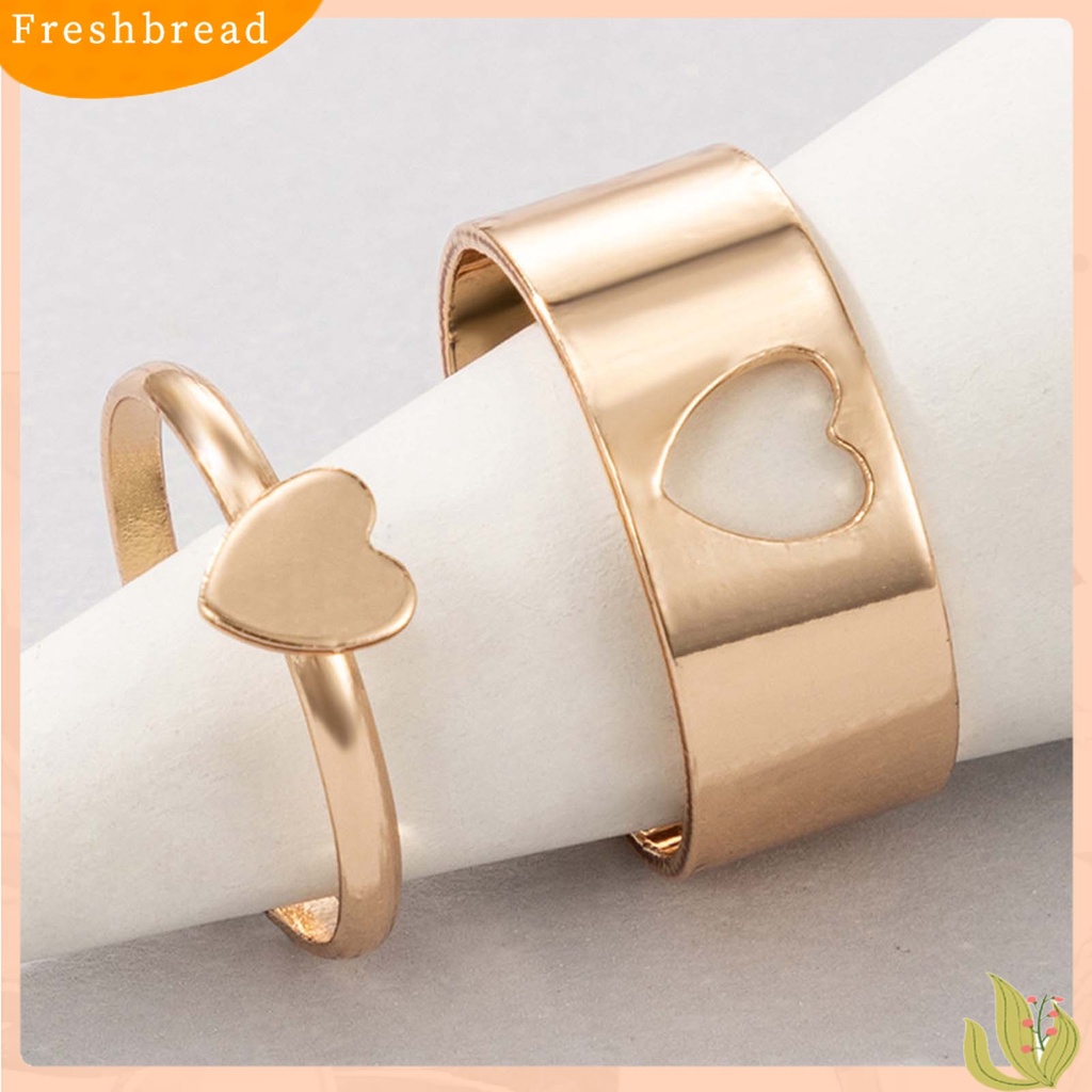 &lt; Freshbread &gt; 2Pcs/Set Cincin Pasangan Adjustable Perhiasan Bentuk Hati/Bulan/Bintang/Lumba- Lumba Kreatif Indah Terbuka Cincin Untuk Hadiah