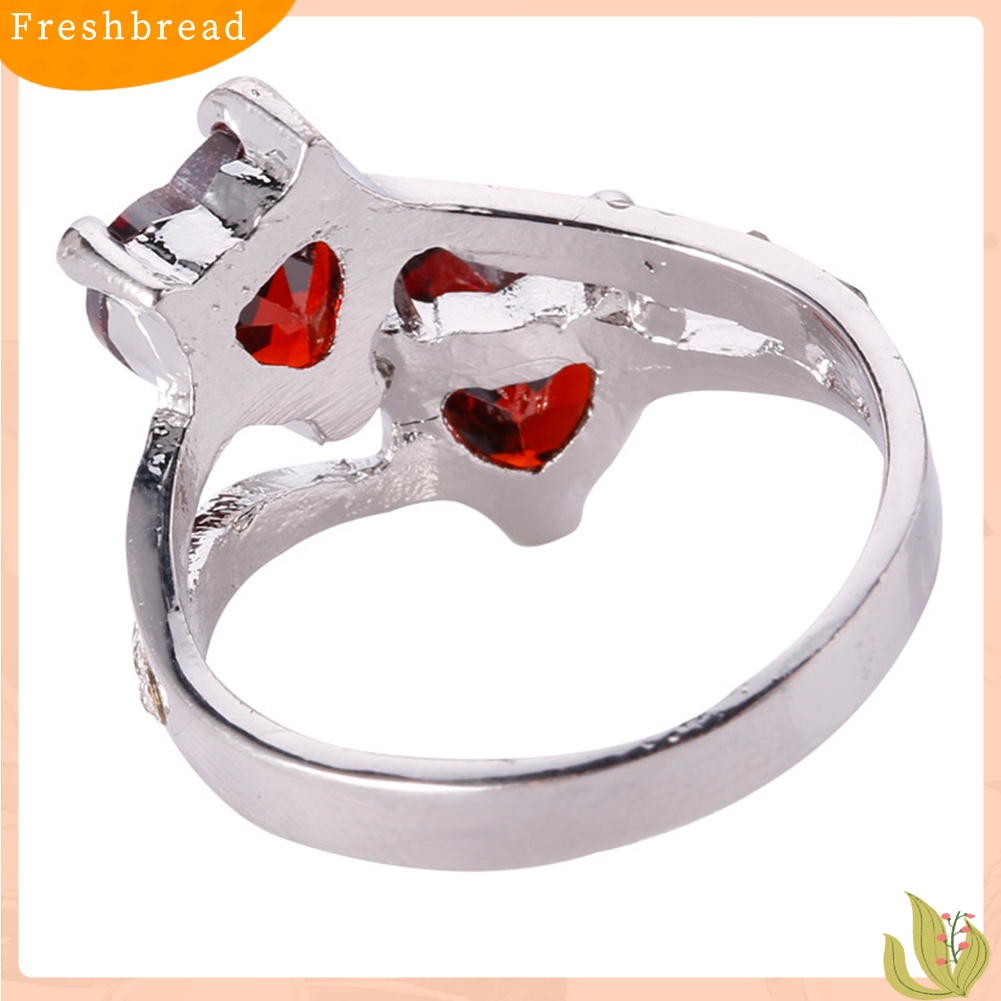 &lt; Freshbread &gt; Fashion Wanita Mewah Cubic Zirconia Berlian Imitasi Bertatahkan Cinta Ganda Cincin Hati