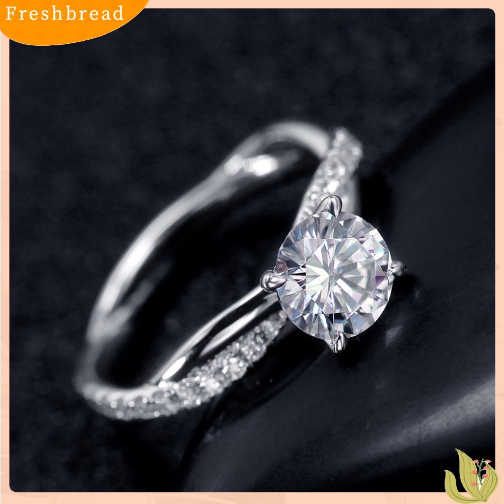 &lt; Freshbread &gt; Wanita Bulat Berlian Imitasi Bertatahkan Twist Jari Cincin Pernikahan Pertunangan Perhiasan Hadiah