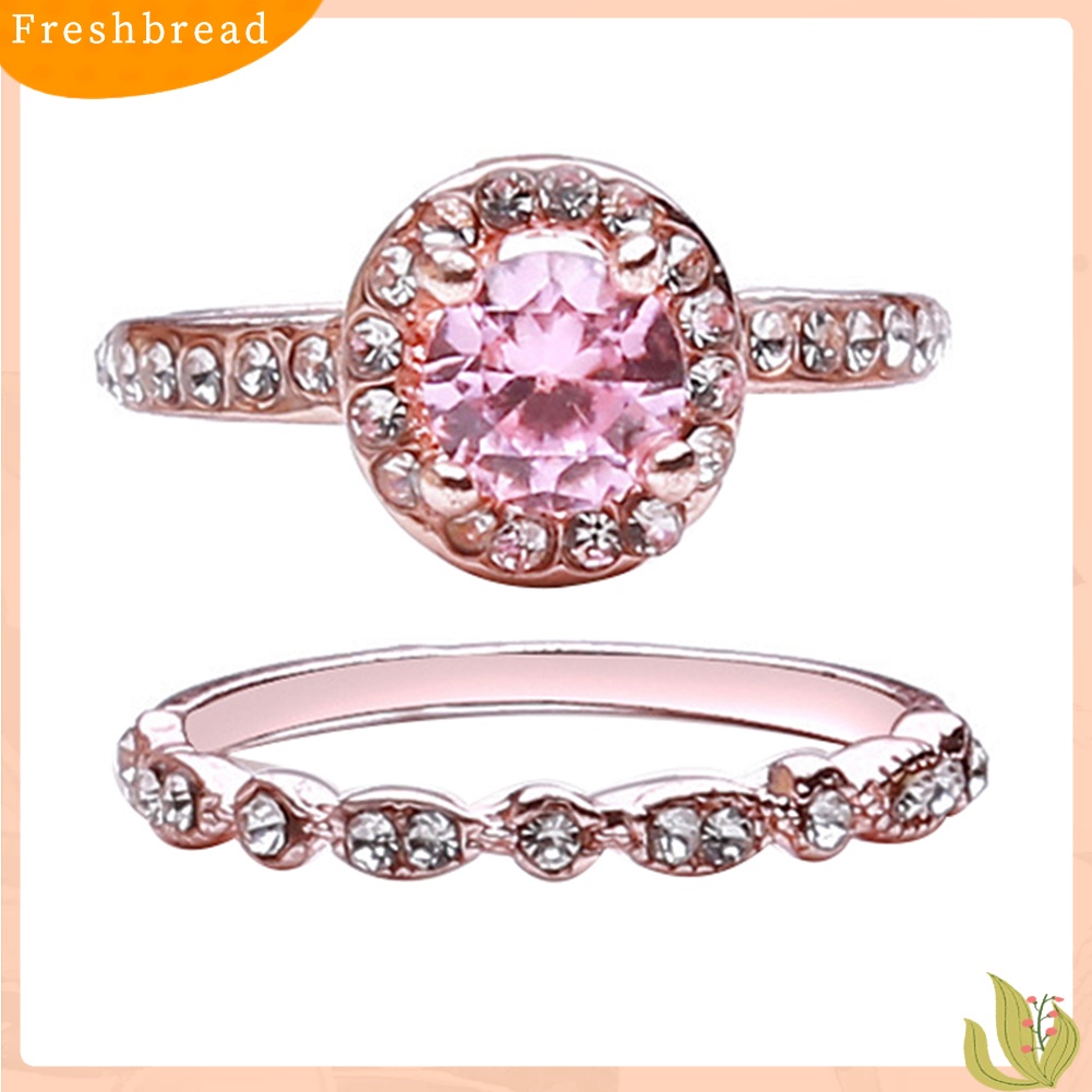 &lt; Freshbread &gt; 2Pcs Wanita Imitasi Zirkon Berlian Imitasi Jari Cincin Perhiasan Lamaran Pernikahan Hadiah