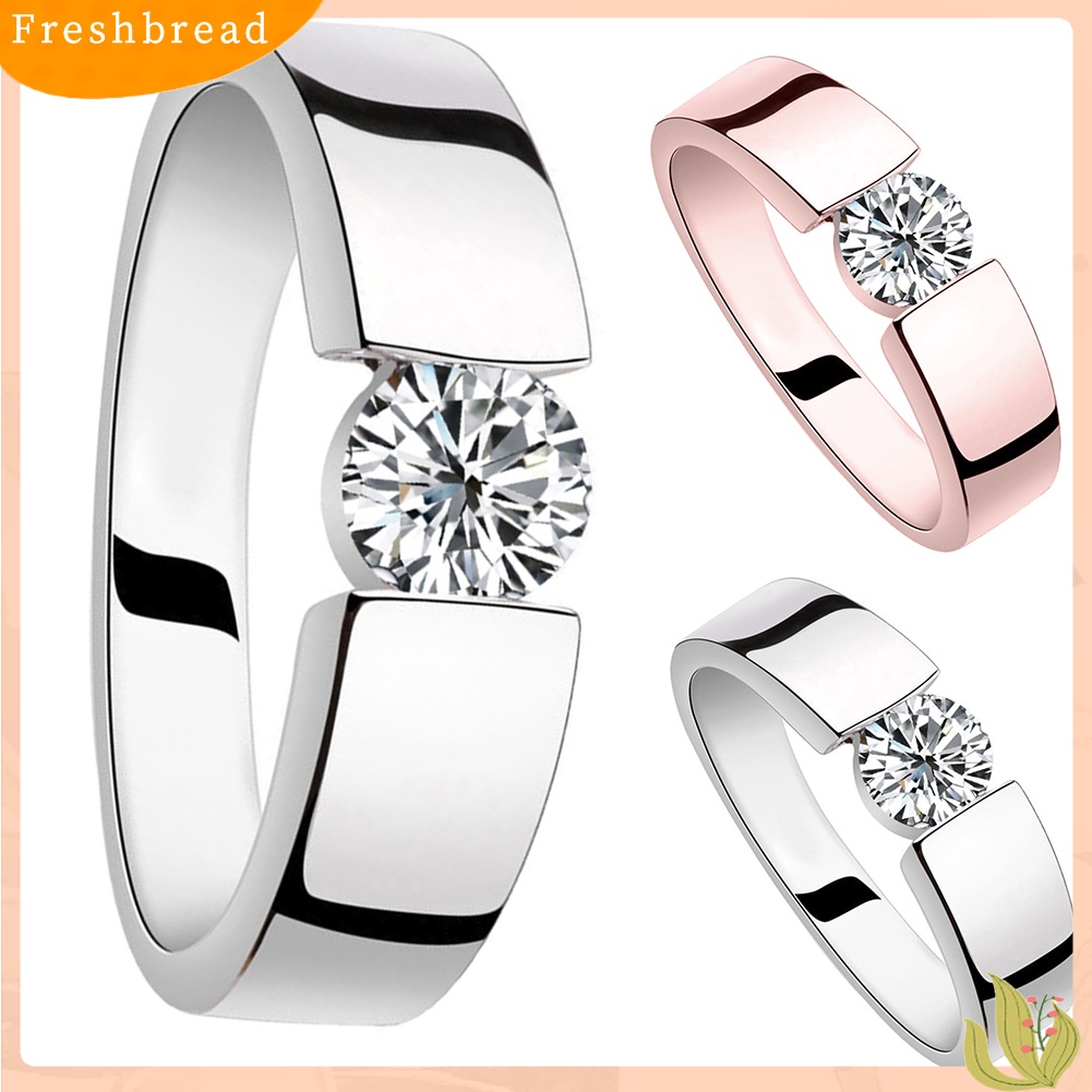 &lt; Freshbread &gt; Unisex Bulat Cubic Zirconia Bertatahkan Jari Cincin Pernikahan Pertunangan Perhiasan Hadiah