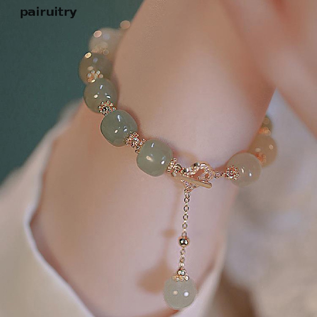 Prt Vintage Cahaya Imitasi Hetian Jade Beaded Charm Gelang Pesta Santai Mutiara Zirkon Perhiasan Fashion Untuk Wanita Hadiah PRT