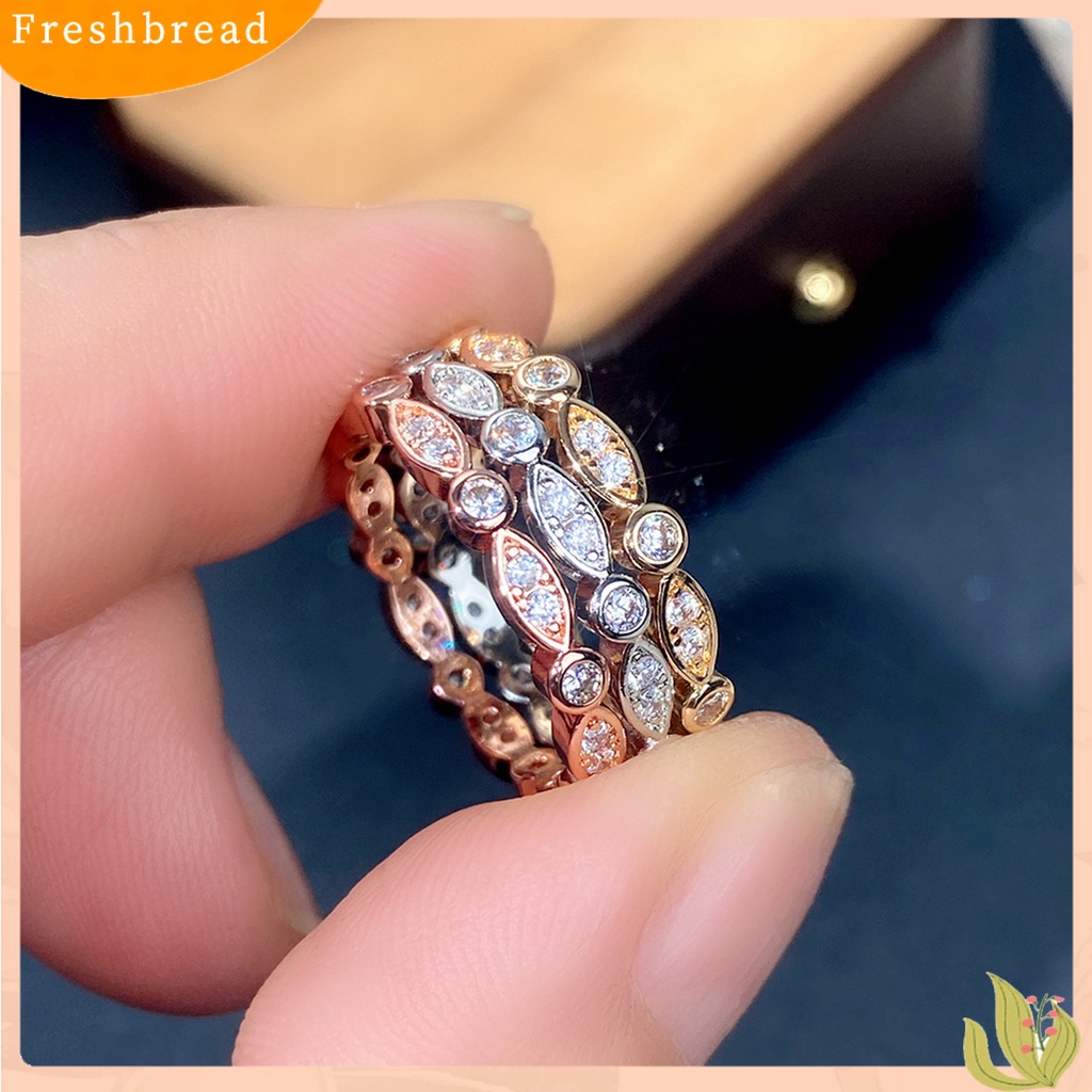 < Freshbread > Pengerjaan Halus Kilau Terang Cincin Jari Tembaga Bersinar Berlian Imitasi Berbentuk Pir Wanita Cincin Perhiasan Aksesoris