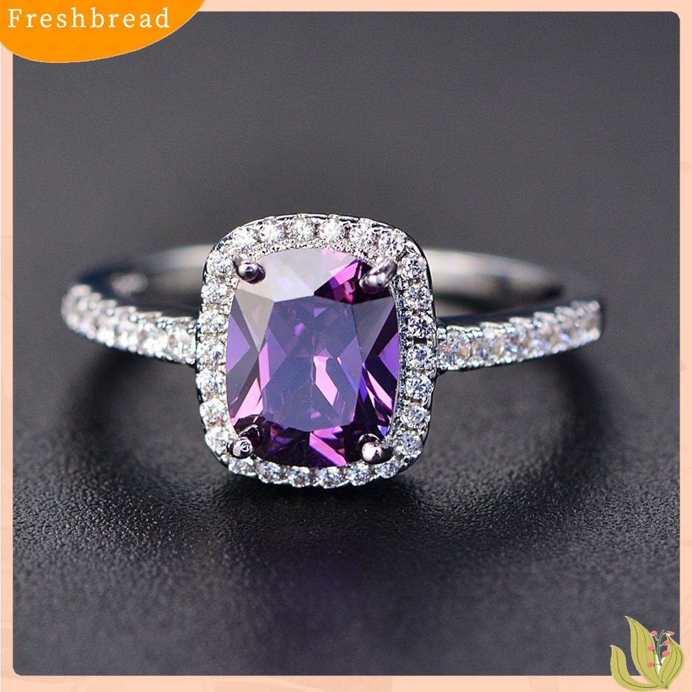 &lt; Freshbread &gt; Bergaya Persegi Faux Gemstone Berlian Imitasi Bertatahkan Cincin Pertunangan Lamaran Band