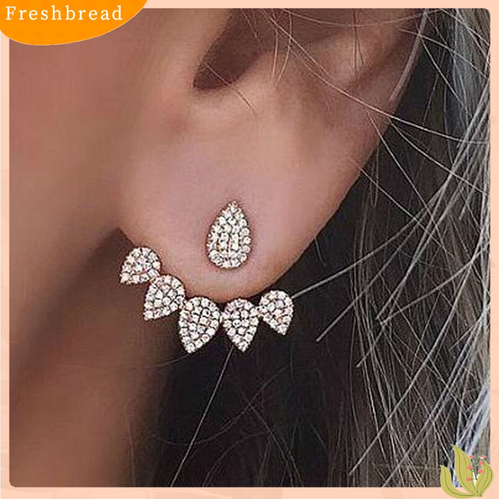 &lt; Freshbread &gt; 1pasang Tindik Menawan Wanita Anting Depan Belakang Gantung Jenis Tetesan Air Berlian Imitasi Telinga Studs Perhiasan Aksesori