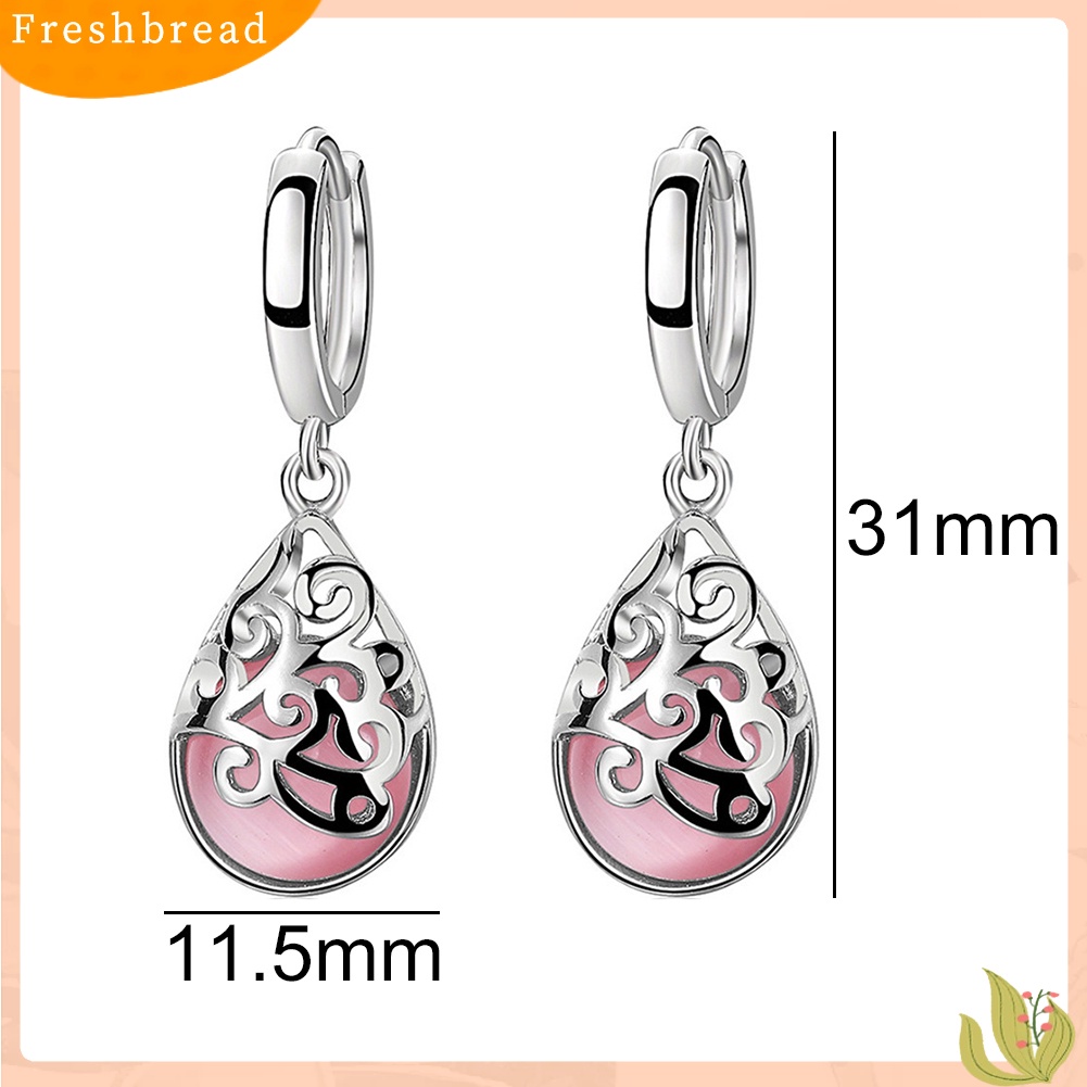 &lt; Freshbread &gt; Elegan Lady Teardrop Faux Opal Hias Totem Menjuntai Huggie Earrings Perhiasan Hadiah