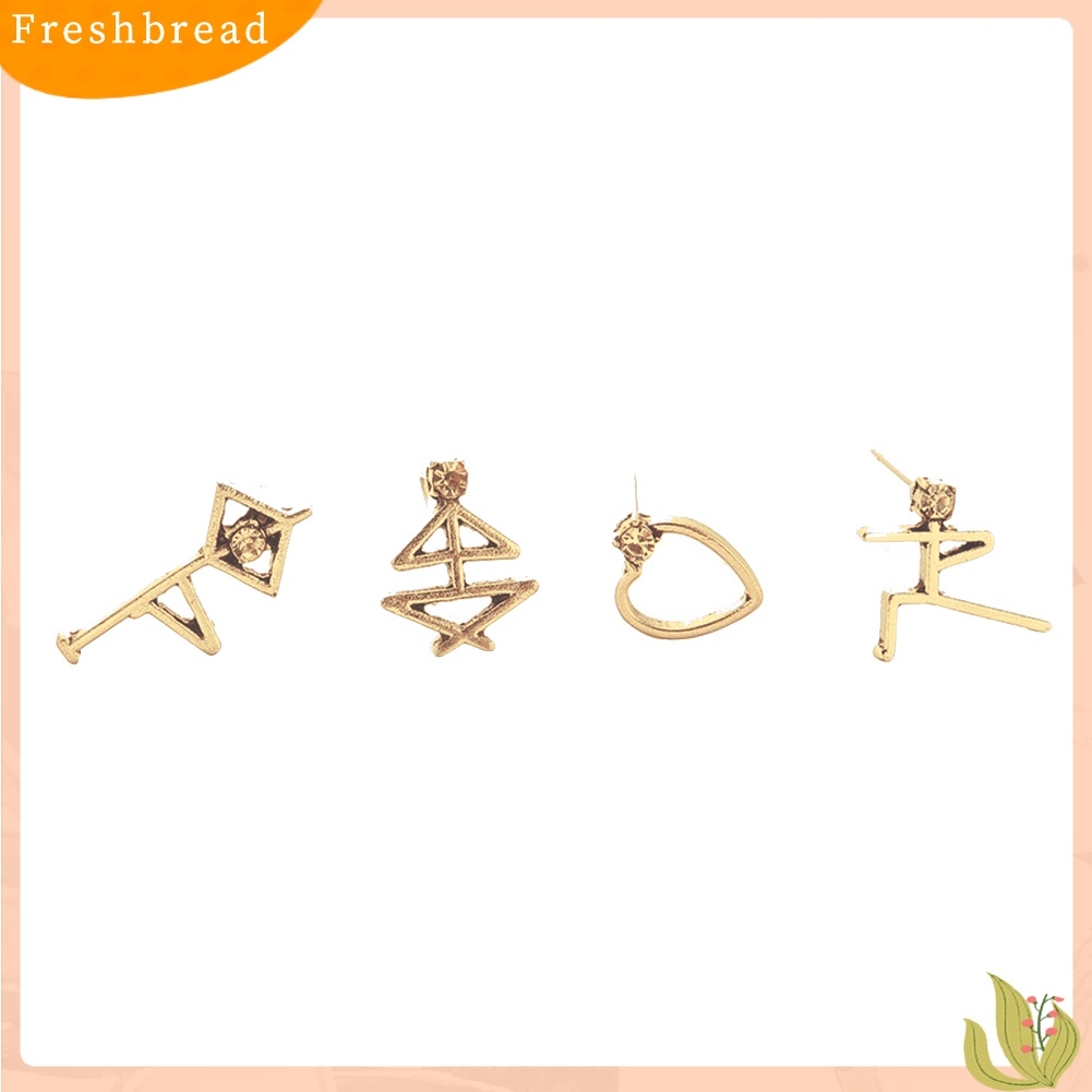 &lt; Freshbread &gt; 4Pcs/Set Vintage Manusia Figure Berlian Imitasi Telinga Studs Wanita Anting Perhiasan Hadiah