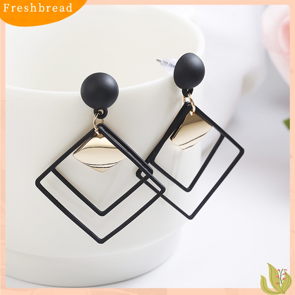 &lt; Freshbread &gt; 1pasang Menjuntai Anting Geometris Matte Kepribadian Minimalis Berongga Double Belah Ketupat Wanita Stud Earrings Fashion Jewelry