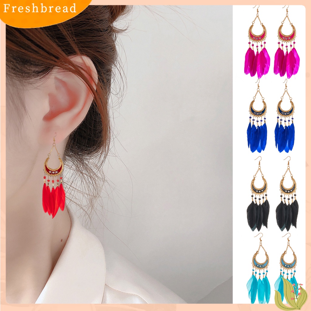 &lt; Freshbread &gt; 1pasang Lady Drop Anting Gaya Bohemia Bulu Sintetis Etnik Indah Lady Boho Menjuntai Anting Prom Perhiasan