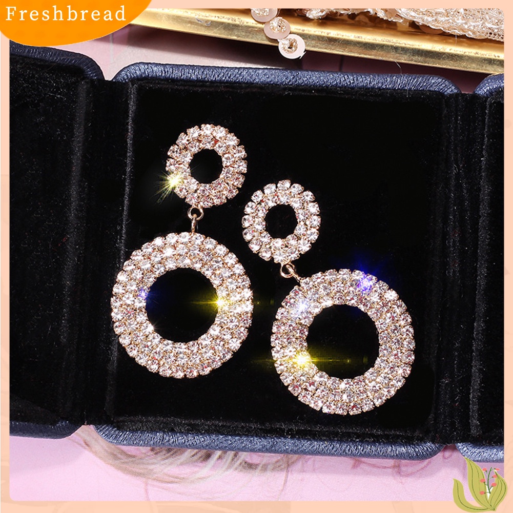 < Freshbread > Fashion Lingkaran Ganda Hias Berlian Imitasi Wanita Stud Earrings Pesta Perhiasan Hadiah