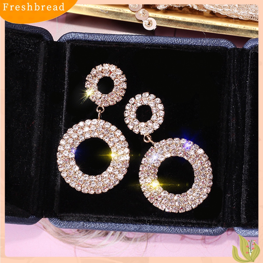 &lt; Freshbread &gt; Fashion Lingkaran Ganda Hias Berlian Imitasi Wanita Stud Earrings Pesta Perhiasan Hadiah