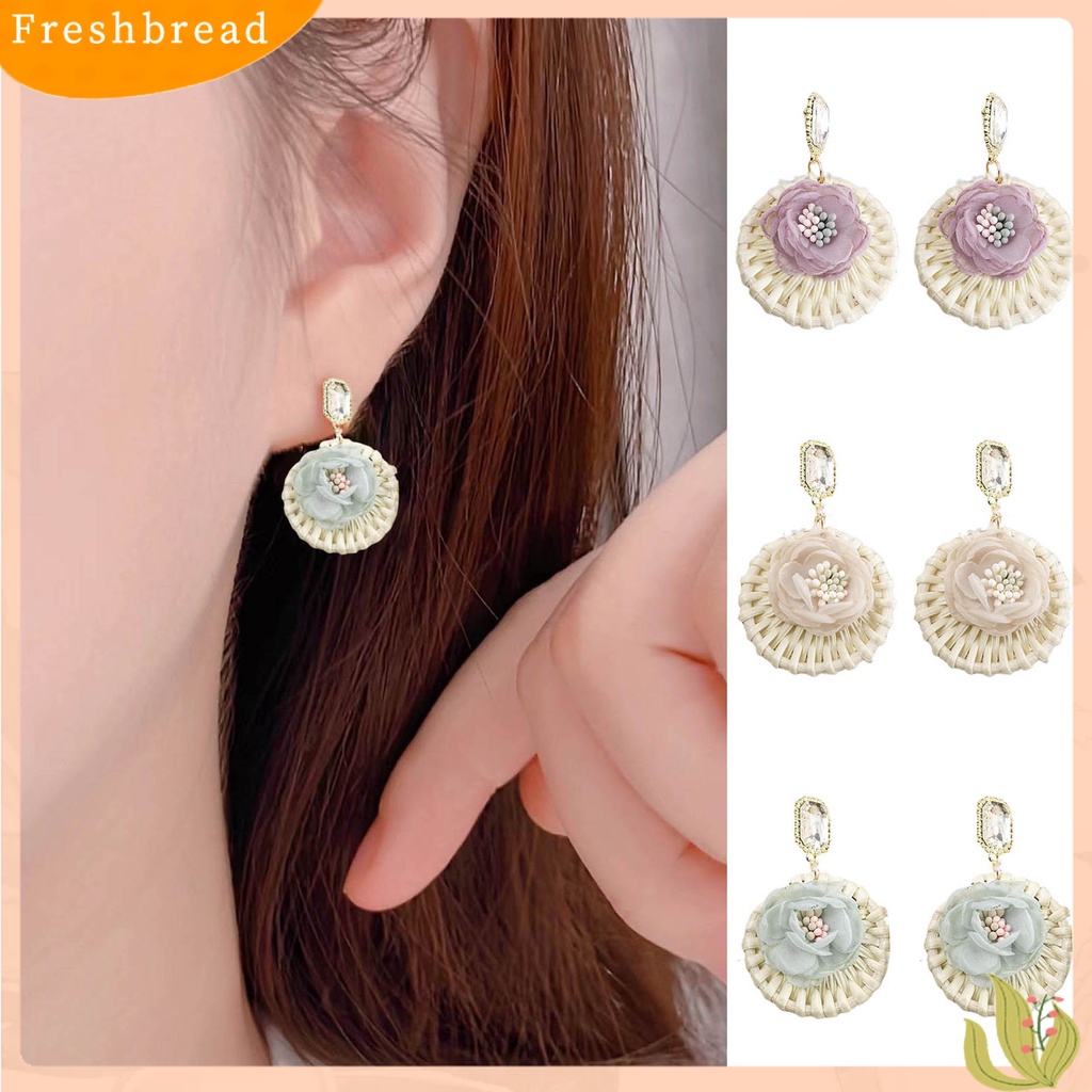 &lt; Freshbread &gt; 1pasang Drop Earrings Bunga Bulat Rotan Bersinar Berlian Imitasi Stud Earrings Perhiasan Hadiah