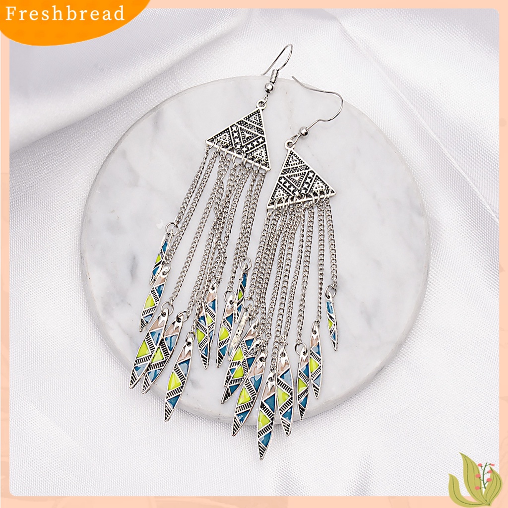 &lt; Freshbread &gt; 1pasang Anting Lady Hook Rumbai Segitiga Panjang Vintage Drop Hook Earrings Untuk Pakaian Sehari-Hari