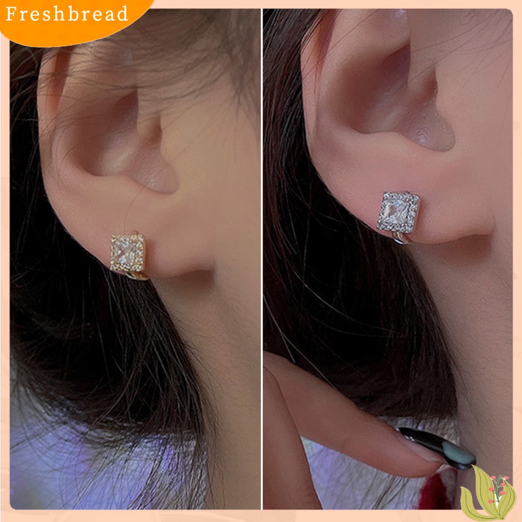 &lt; Freshbread &gt; 1pasang Ear Studs Square Rhinestones Jewelry Anting Gesper Telinga Bersinar Untuk Pakaian Sehari-Hari