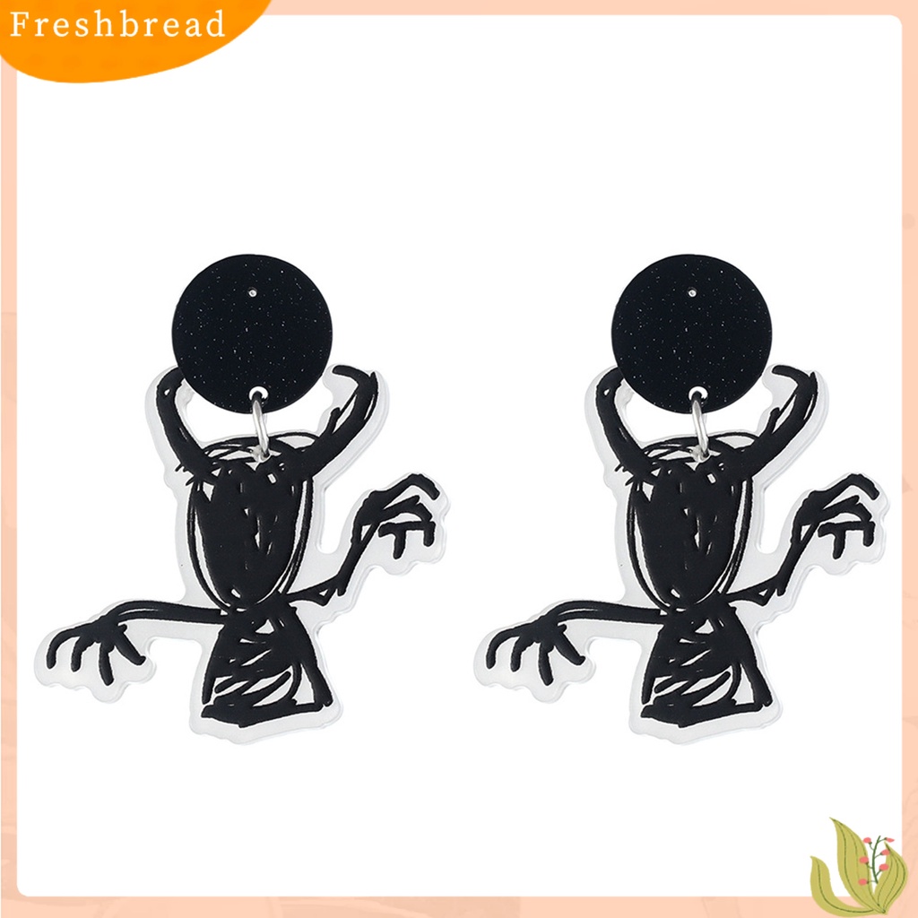 &lt; Freshbread &gt; 1pasang Anting Halloween Hantu Halus Akrilik Graffiti House Pendant Stud Earrings Untuk Halloween