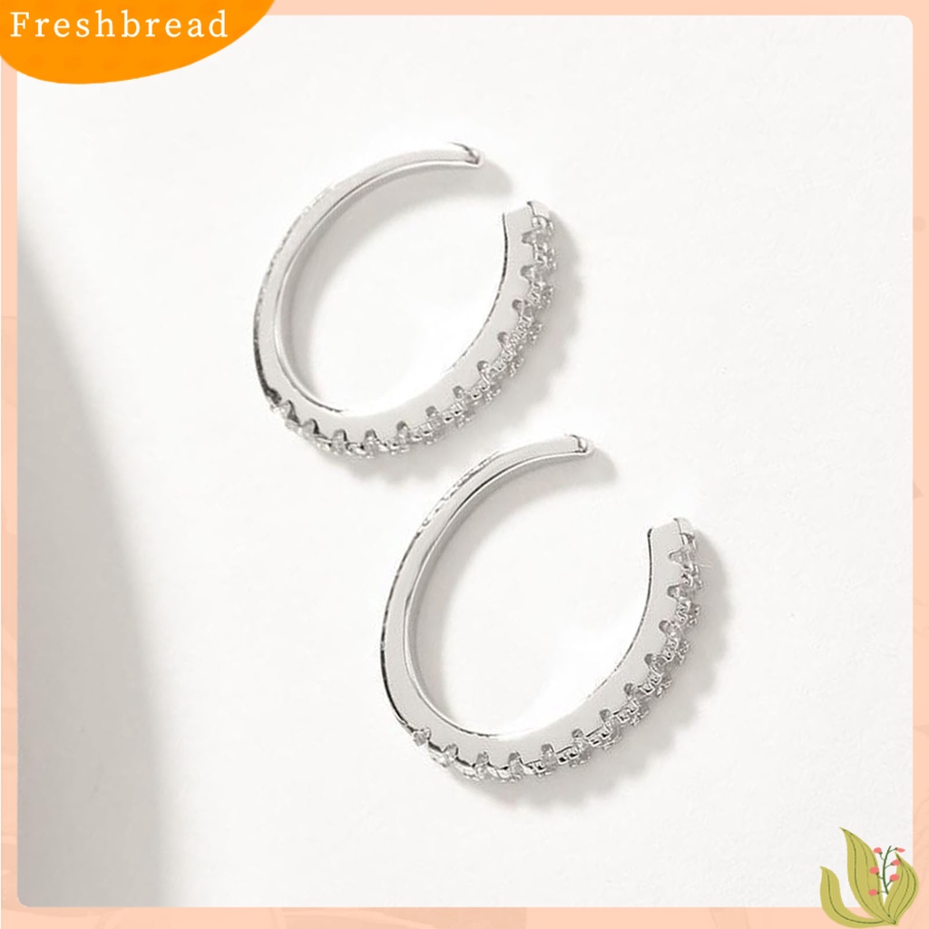 &lt; Freshbread &gt; 1pasang Anting SILVERHOO Bentuk Bulat Aksesoris Telinga Sederhana Pembukaan Lingkaran Cubic Zirconia Earrings Untuk Teman