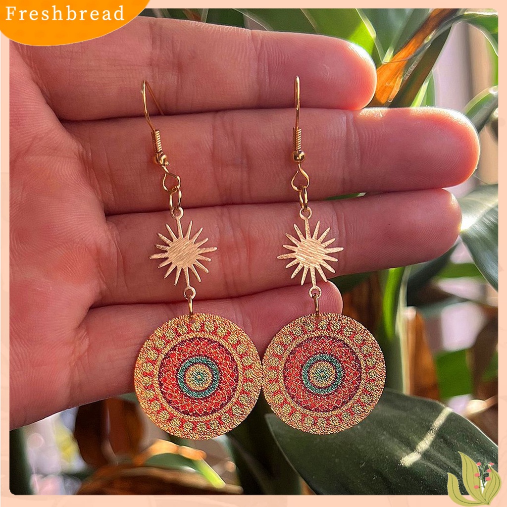 &lt; Freshbread &gt; 1pasang Anting Wanita Geometris Pola Vintage Perhiasan Electroplating Round Drop Earrings Hadiah Ulang Tahun