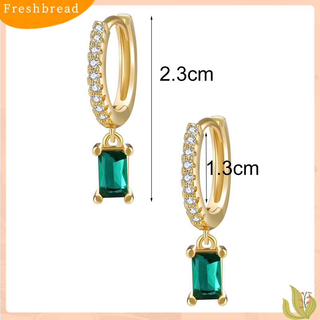 &lt; Freshbread &gt; 1pasang Anting Hoop Persegi Panjang Cubic Zirconia Perhiasan Anting Geometris Halus Untuk Pacaran