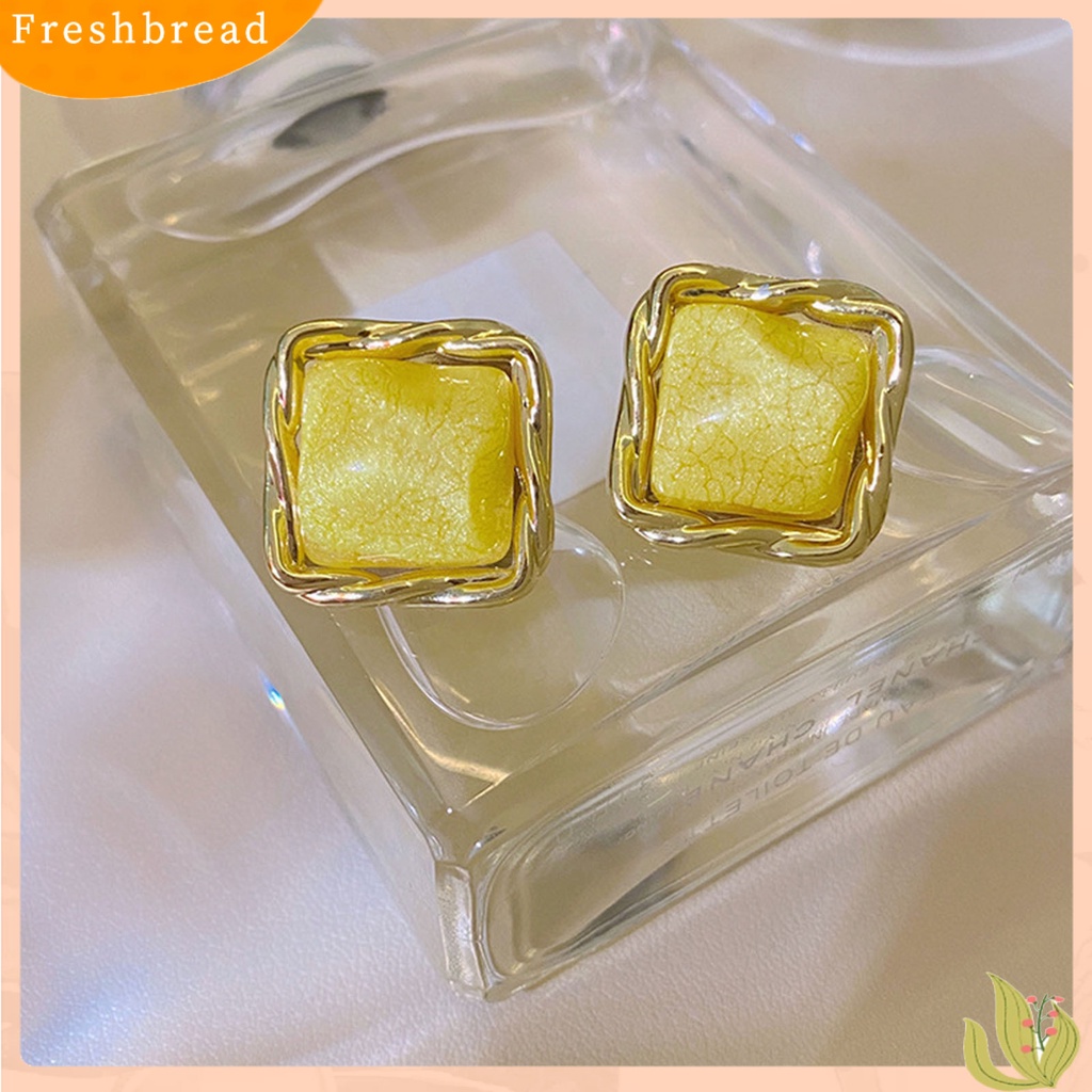 &lt; Freshbread &gt; 1pasang Ear Studs Square Anggun Temperamen Alloy Wanita Elegan Anting Tusuk Untuk Perjamuan