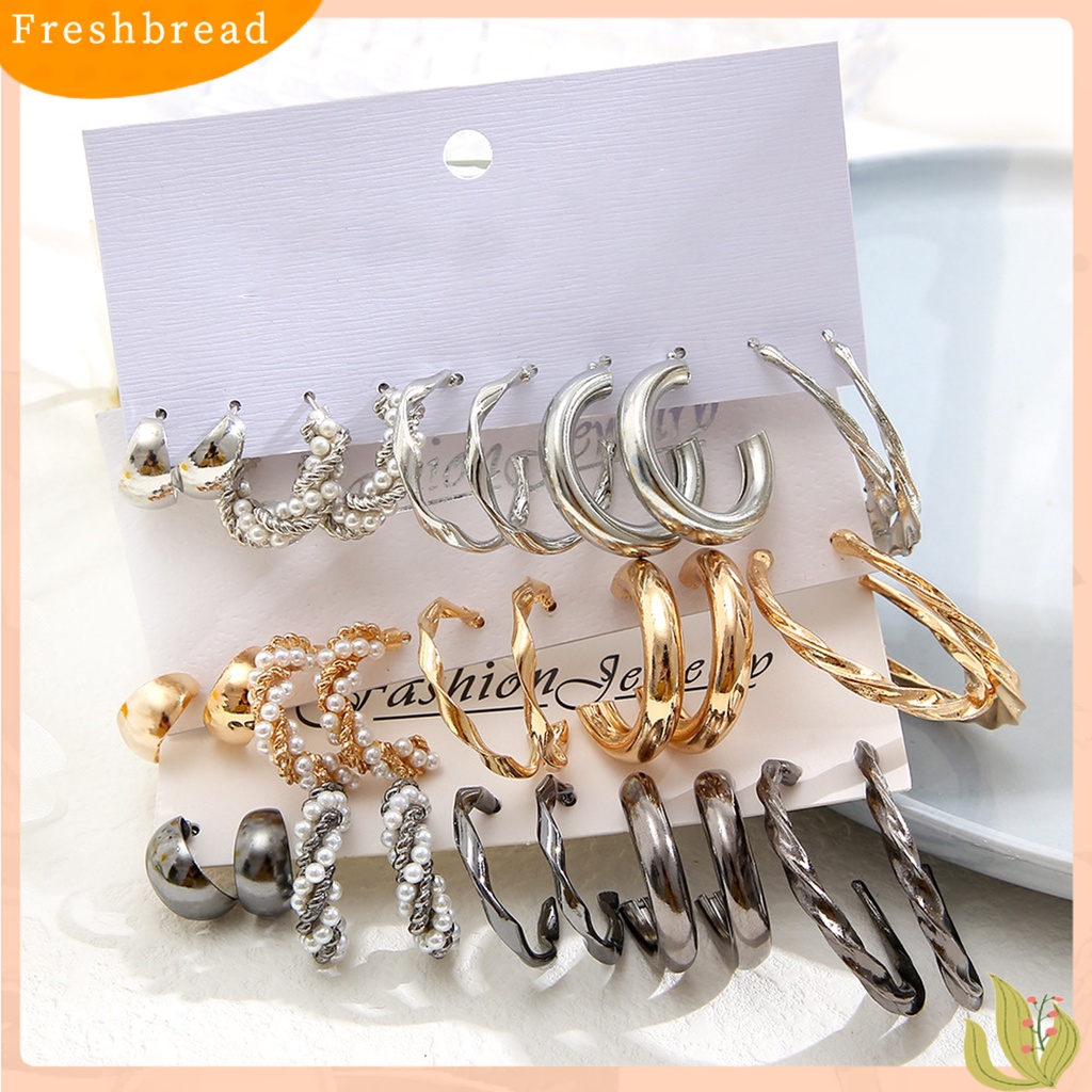 &lt; Freshbread &gt; 6pasang Anting Hoop Mutiara Imitasi Bentuk C Vintage Twist Drop Earrings Untuk Pesta Perjamuan Pernikahan Prom