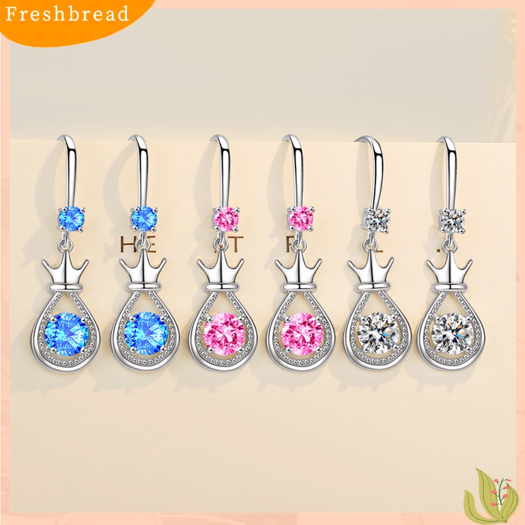 &lt; Freshbread &gt; 1pasang Anting Bentuk Tetes Mahkota Berlian Imitasi Hias Logam Pacaran Menjuntai Earring Untuk Wanita