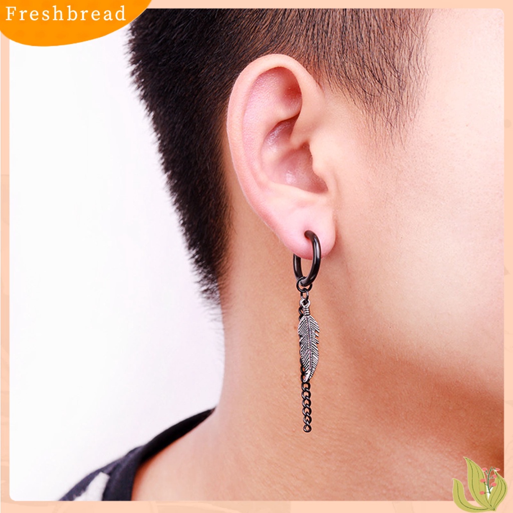 &lt; Freshbread &gt; 1Pcs Fashion Rantai Panjang Klip Telinga Stainless Steel Piercing Loop Hoop Earring Untuk Pria