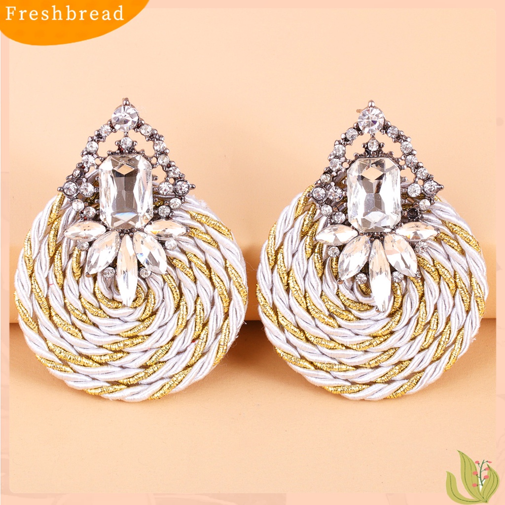 &lt; Freshbread &gt; 1pasang Wanita Buatan Tangan All-match Bulat Berlian Imitasi Drop Earring Perhiasan Fashion