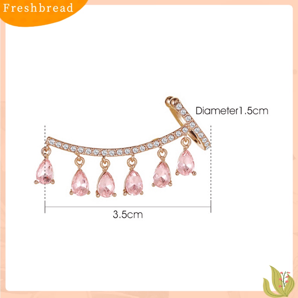 &lt; Freshbread &gt; 1Pc Bersinar Terintegrasi Klip Telinga Tetesan Air Tembaga Cubic Zirconia Ear Stud Klip Perhiasan Pesta