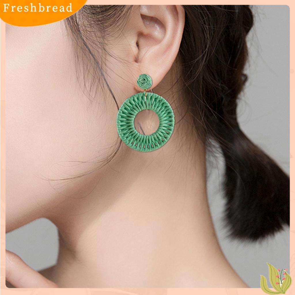 &lt; Freshbread &gt; 1pasang Anting Wanita Perhiasan Kepang Bulat Warna Cerah Bentuk Lingkaran Anting Tusuk Untuk Pantai