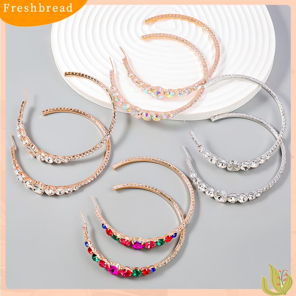 &lt; Freshbread &gt; 1pasang Anting Hoop Lingkaran Besar Tidak Alergi Electroplating Berlian Imitasi Mengkilap Hias Dekorasi Nickle Gratis Perhiasan Pesta Anting Hoops Wanita Hadiah