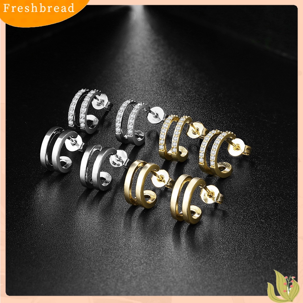 &lt; Freshbread &gt; 2Pcs Berlian Imitasi Ear Stud Dengan Penyumbat Telinga Tindik Indah All-Match Menawan Shiny Double Layer Women Earrings Untuk Kehidupan Sehari-Hari