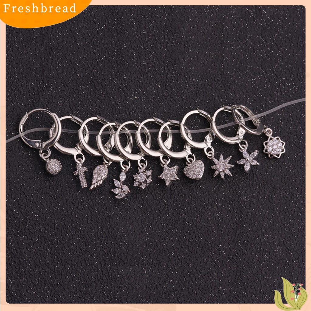 &lt; Freshbread &gt; 1Pc Wanita Cubic Zirconia Hias Salib Hati Bunga Menjuntai Huggie Anting Perhiasan